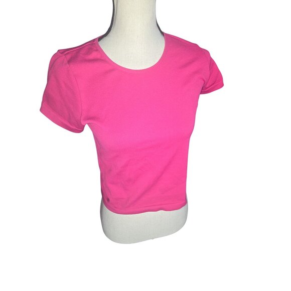 FCT Basics Pink Ribbed Crop Top*Short Sleeve Women’s Tee Top*L*Sissy*Femboy*EUC - Picture 3 of 8